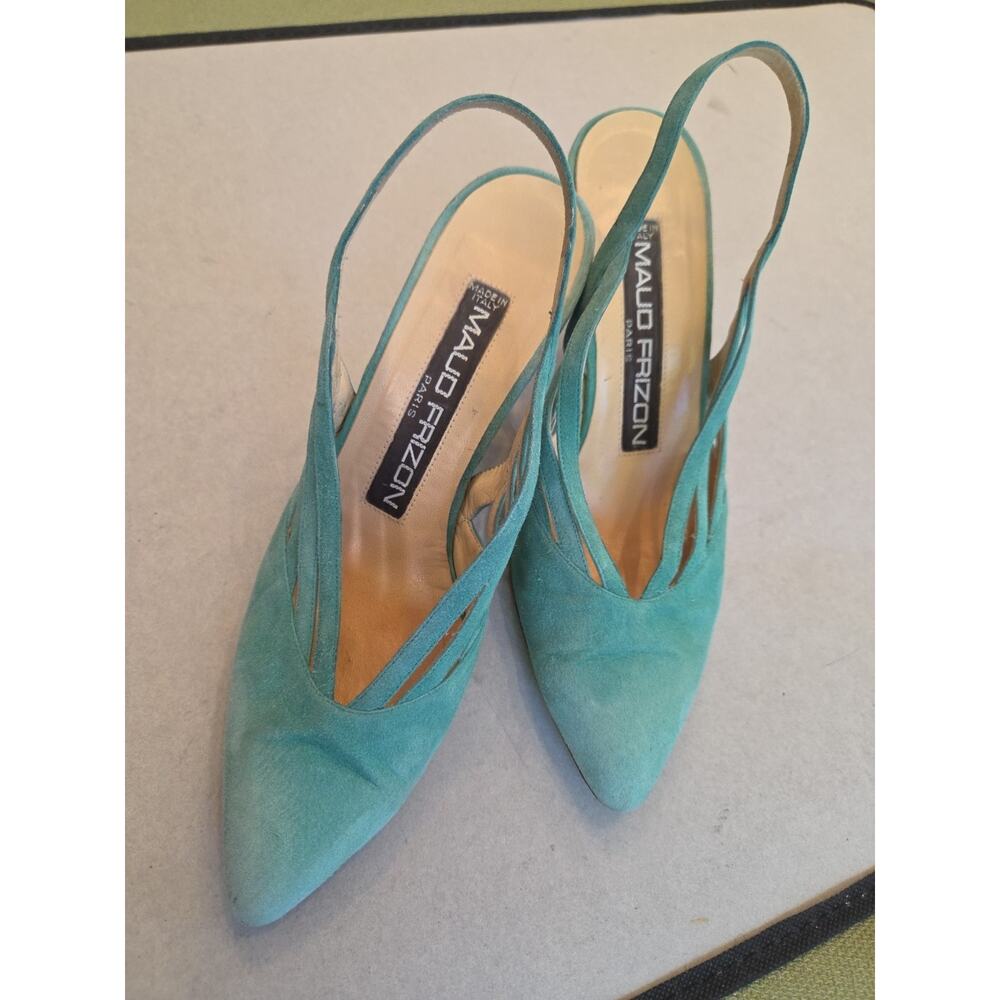 MAUO FRIZONTurquoise Suede Ankle Strap Stiletto Heels-Made in Italy-36 US6